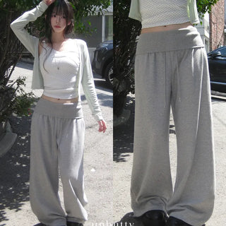 Rubber Folding Cotton Long Pants