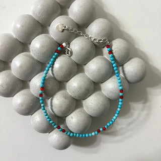 Turquoise Layered Red Silver Bracelet