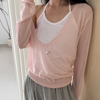 Rian Summer Deep V-Neck Long Sleeve Knit