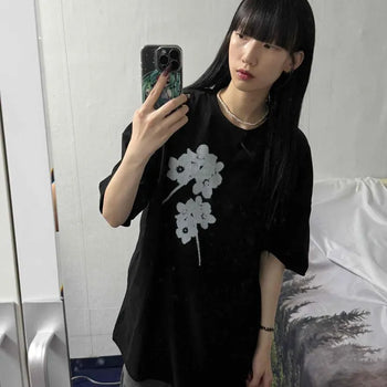 Oversized Flower Print Daily Short Sleeve T-shirt