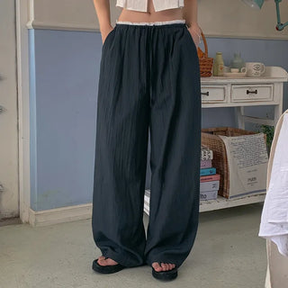 Warning Ice Contrast Elastic Waist Wide Slacks