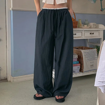 Warning Ice Contrast Elastic Waist Wide Slacks