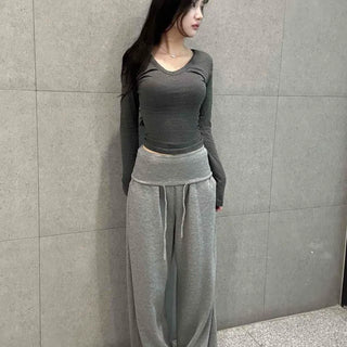 Lipin String Wide Loose Fit Daily Long Pants