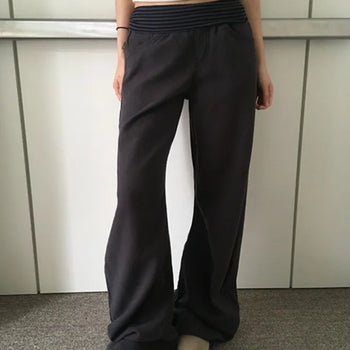 Ribbed Curved Wide Pants