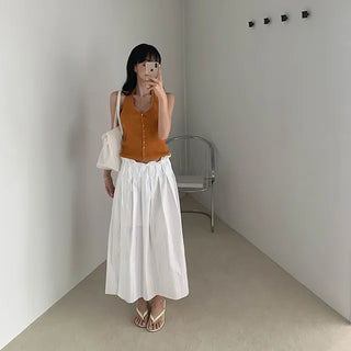Ribbon pleated long skirt