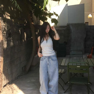 Loose-fit Washed Wide Barrel Daily Long Pants