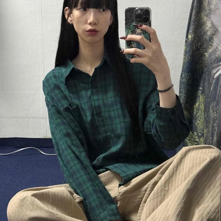 Loose-fit Check Button-down Long-sleeve Shirt