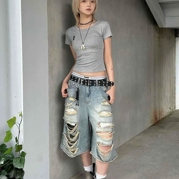 Loose Fit Washed Frayed Wide Daily Shorts