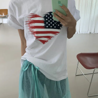 Rough Heart Flag American Flag Oversized Short Sleeve Tee
