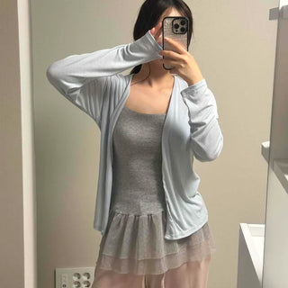 Sezen Plain Open Loose Fit Long Sleeve Daily Cardigan