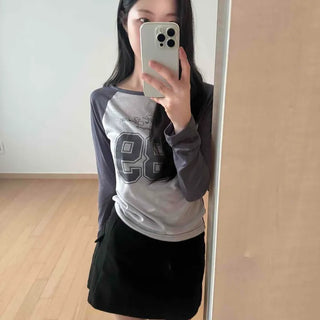 Color Block Numbering Raglan Regular Fit Daily Long Sleeve T-shirt