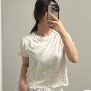 Frill Flower Regular Fit Feminine Daily Short Sleeve T-shirt