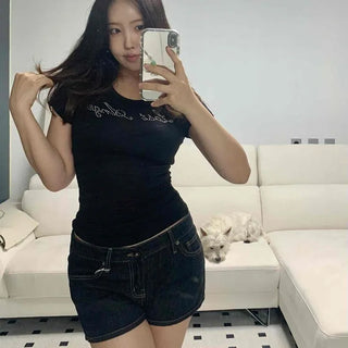 Lettering Slim Fit Plain Casual Short Sleeve T-shirt