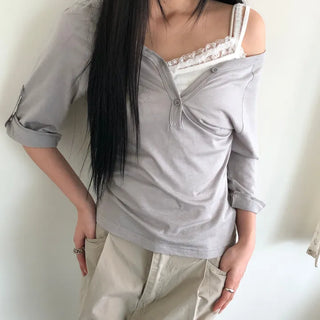 Turning Roll-up 3/4 Sleeve T-shirt