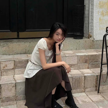 Loose Fit String Wrap A-Line Daily Midi Skirt