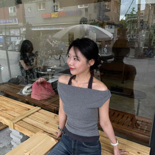 Slim Fit Solid Color Block Shirred Daily Short Sleeve T-shirt