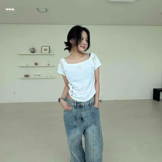 Seni Washed Button Wide Loose Fit Daily Long Pants