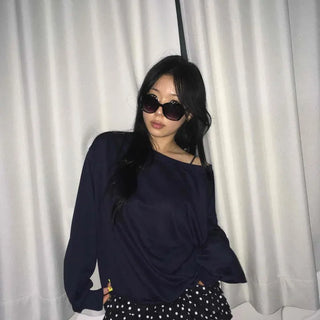 Loose Fit Oversized Plain Long Sleeve Casual Sweatshirt