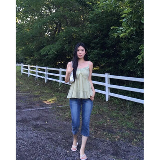Jeju Island Outfit* Pomel Frill Sleeveless Blouse