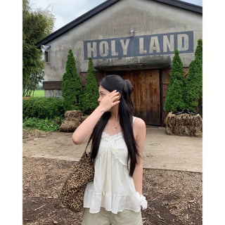 Jeju Island Outfit* Pomel Frill Sleeveless Blouse