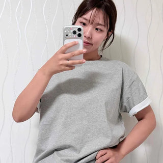 Color Block Plain Loose Fit Short Sleeve Daily T-shirt
