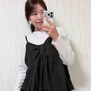 Shirred Ribbon Strap A-Line Sleeveless Top