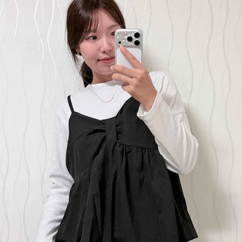 Shirred Ribbon Strap A-Line Sleeveless Top