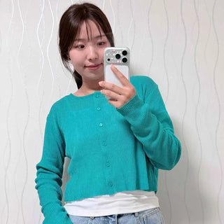Buttoned Plain Long Sleeve Daily Cardigan