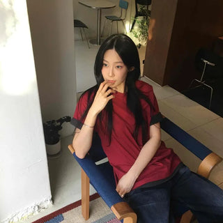 Down Loose Fit Double Color Block Short Sleeve T-shirt