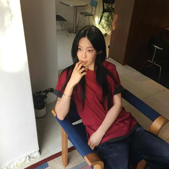 Down Loose Fit Double Color Block Short Sleeve T-shirt