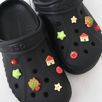 Special Feature (12 pcs) Button Melon Bread Turtle Tomato Schwytz Set Star Slipper Parts Charm Shoe Decorating Set