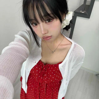 Shirred Ribbon Dot Strap Sleeveless Blouse