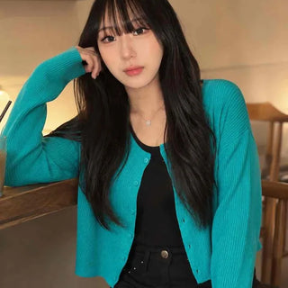 Sein Button Plain Slim Fit Long Sleeve Daily Cardigan
