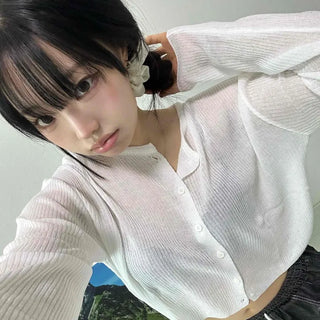 Button Plain Regular Fit Short Sleeve Daily Cardigan