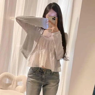 Strap Shirring Frill Dot Tiered Sleeveless