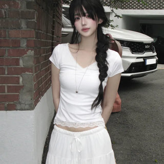 Moore Lace V-Neck Short Sleeve T-Shirt