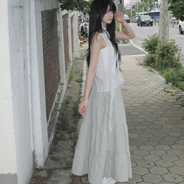 Toa Ribbon Flare Long Skirt