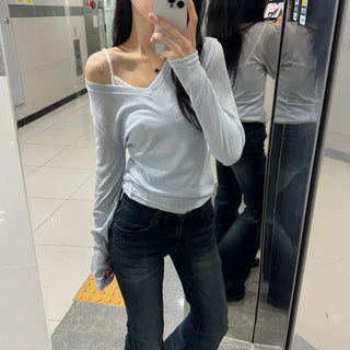 [Summer Fabric/No-Slim Item!] Wendy See-through Off-Shoulder Long Sleeve Top