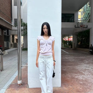 LOW-RISE ELASTIC WAIST BOOTSCUT PANTS