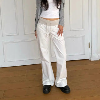 LOW-RISE ELASTIC WAIST BOOTSCUT PANTS