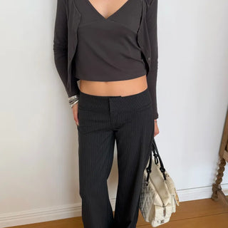 LOW-RISE STRIPED PANTS