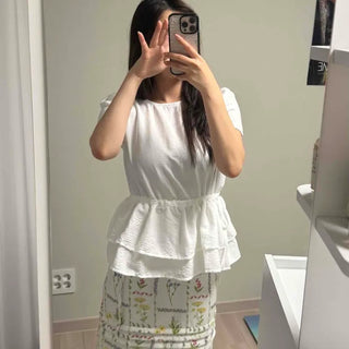Frill Shirred Tiered Pep Plum Sleeveless Blouse