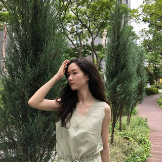 Loose Fit Plain Button String Sleeveless Blouse