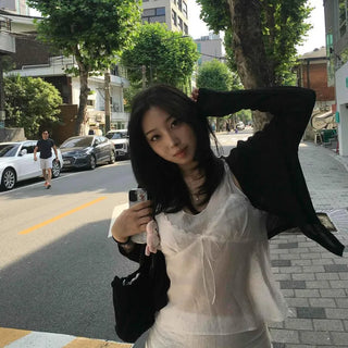 Shirred Ribbon Strap Sleeveless Daily Blouse