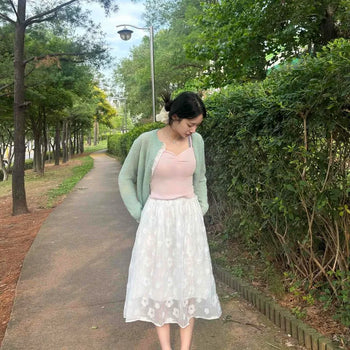 Shirred Flower A-line Daily Midi Skirt