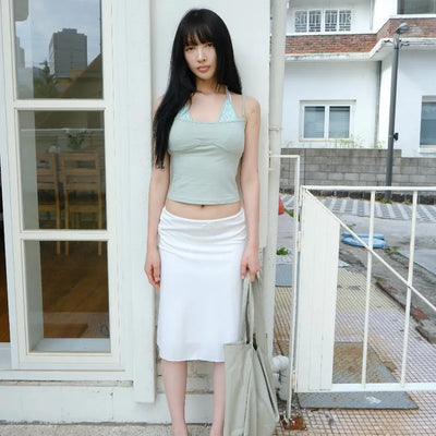 Chiffon ribbon midi skirt