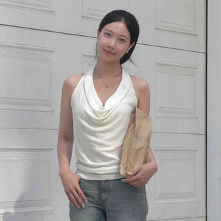 Slim Fit Plain Drape Halter Neck Sleeveless