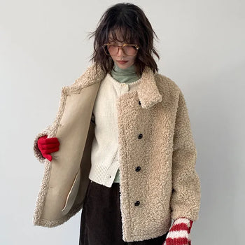 Soslo High-neck Shearling Fur Half Coat