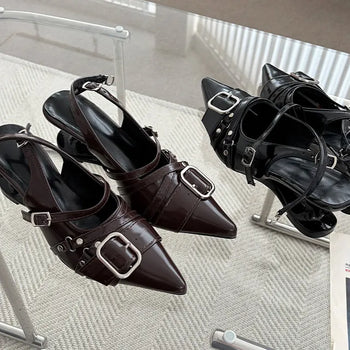‼ 5cm Belted Stiletto Wedge Heels