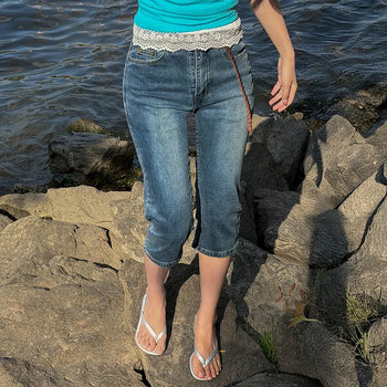 SKZ 3/4 Washed Capri Denim Pants